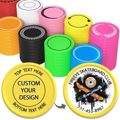 200-1000 Custom Plastic Poker Chips, Full Color Double-Sided Printed Drink Tokens, Customize Images/Logo/Text - 9 Vibrant Colors with Storage Case, Custom Tokens for Bar, Party, Events (Yellow)