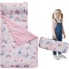 Toddler Nap Mat with Pillow and Fleece Blanket,Ultra Soft Portable Slumber Bags for Girls,Kids Sleeping Bags with Rollup Design,Perfect for Preschool,Daycare,Kindergarten,-Butterfly view 1