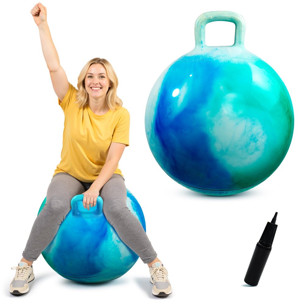 EVERICH TOY Hopper Ball for Adults & Teens 16+, 28 in Bouncy Ball with Handle, Sit On Hippity Hop Exercise with Air Pump, Active Play for Family Activities & Indoor/Outdoor Sports