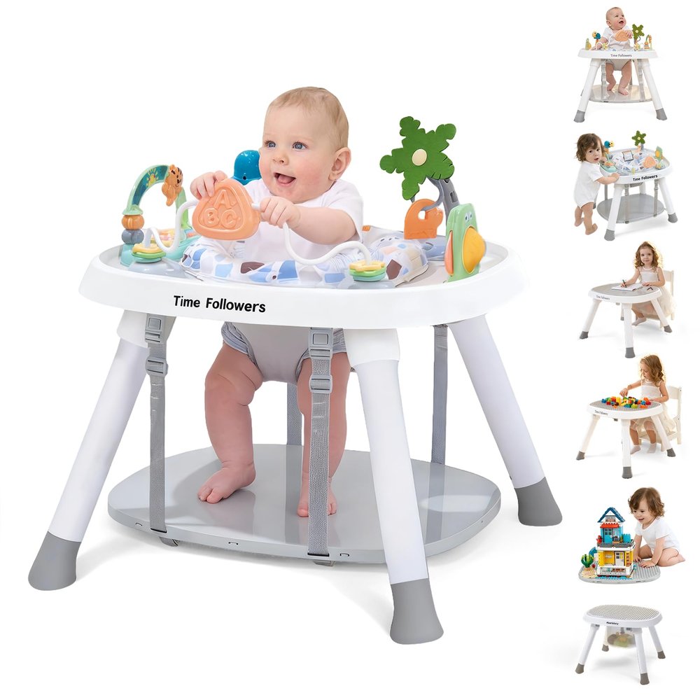 Time Followers 6-in-1 Baby Activity Center | 4 Stage Montessori-Inspired Toys | Grow Stationary Standing Toddler Table | Jumpers & Bouncers | Must Have for Boy & Girl 6, 12, 24+ Month Old