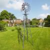 8FT Ornamental Windmill, Heavy Duty Metal Weather Vane Garden Decoration Weather Resistant Tower Outdoor Wind Spinner Farm Backyard Wind Mill for Yard and Garden, Gray & Red view 1