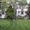 8FT Ornamental Windmill, Heavy Duty Metal Weather Vane Garden Decoration Weather Resistant Tower Outdoor Wind Spinner Farm Backyard Wind Mill for Yard and Garden, Gray & Red view 2
