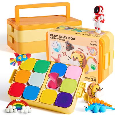 Air Dry Clay for Kids, 24 Colors Modeling Clay Kit with Storage Box & Sculpting Tools, Magic Molding Clay for Boys & Girls Crafts Gift, Age 6-12 Year Olds
