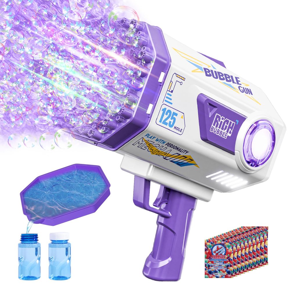 Deserthome Bubble Gun, 125 Holes Bubble Machine Gun with Bubble Solution