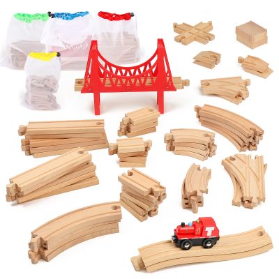 WudBudz Wooden Train Tracks 60 Piece Set, Track Expansion Accessories for Toddlers 3-5 - 100% Compatible with All Major Brands Including Thomas & Brio Wooden Railway System