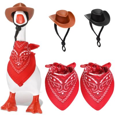 Abbylike 2 Set Western Cowboy Mini Desk Goose Outfits 7'' Magnetic Goose Statue Keychain Clothes for Table Decor(Black Brown Red)