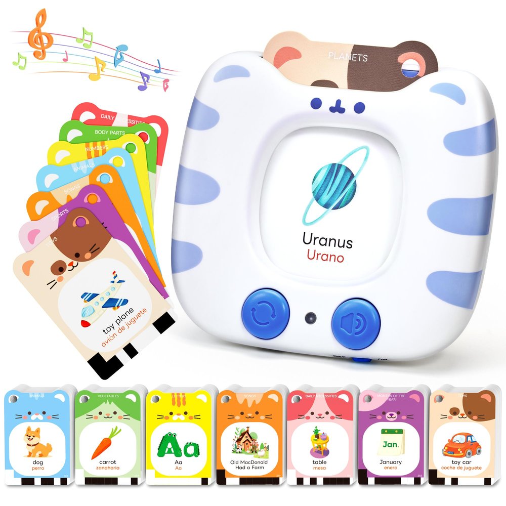 JoyCat Spanish & English Bilingual Talking Flash Cards for Toddlers 1-5, 454 Words with Durable Thick Cards, Easy to Slide in and Out, Speech Therapy Toys, Birthday Gifts for Boys Girls