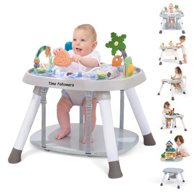Time Followers 6-in-1 Baby Activity Center | 4 Stage Montessori-Inspired Toys | Grow Stationary Standing Toddler Table | Jumpers & Bouncers | Must Have for Boy & Girl 6, 12, 24+ Month Old (Beige)