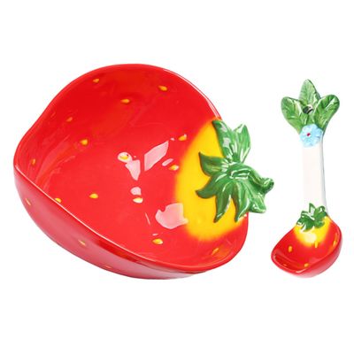 Ciieeo Boys and Girls's Strawberry Bowl Spoon Ceramic Salad Bowl Spoon Non-toxic Bpa Smooth for Boys and Girls Great for Meals Playdates