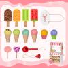 OHKIDS Ice Cream Cart Playset, 2 in 1 Wooden Grocery Store with Display Shelves, Large Wheels, Toddlers Pretend Play Food Truck, Kids Ice Cream Stand, Gift for Boys Girls Age 3+ view 4