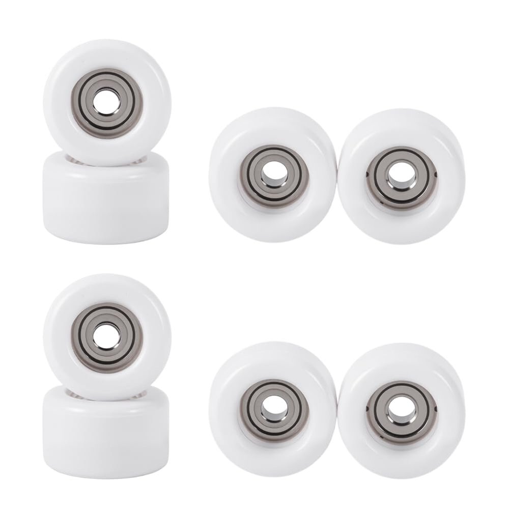 FINGERINSPIRE 8 PCS Polyurethane Fingerboard Bearing Wheels 0.29x0.18inch White Plastic Fingerboard CNC Lathed Bearing Wheels for Mini Skateboard