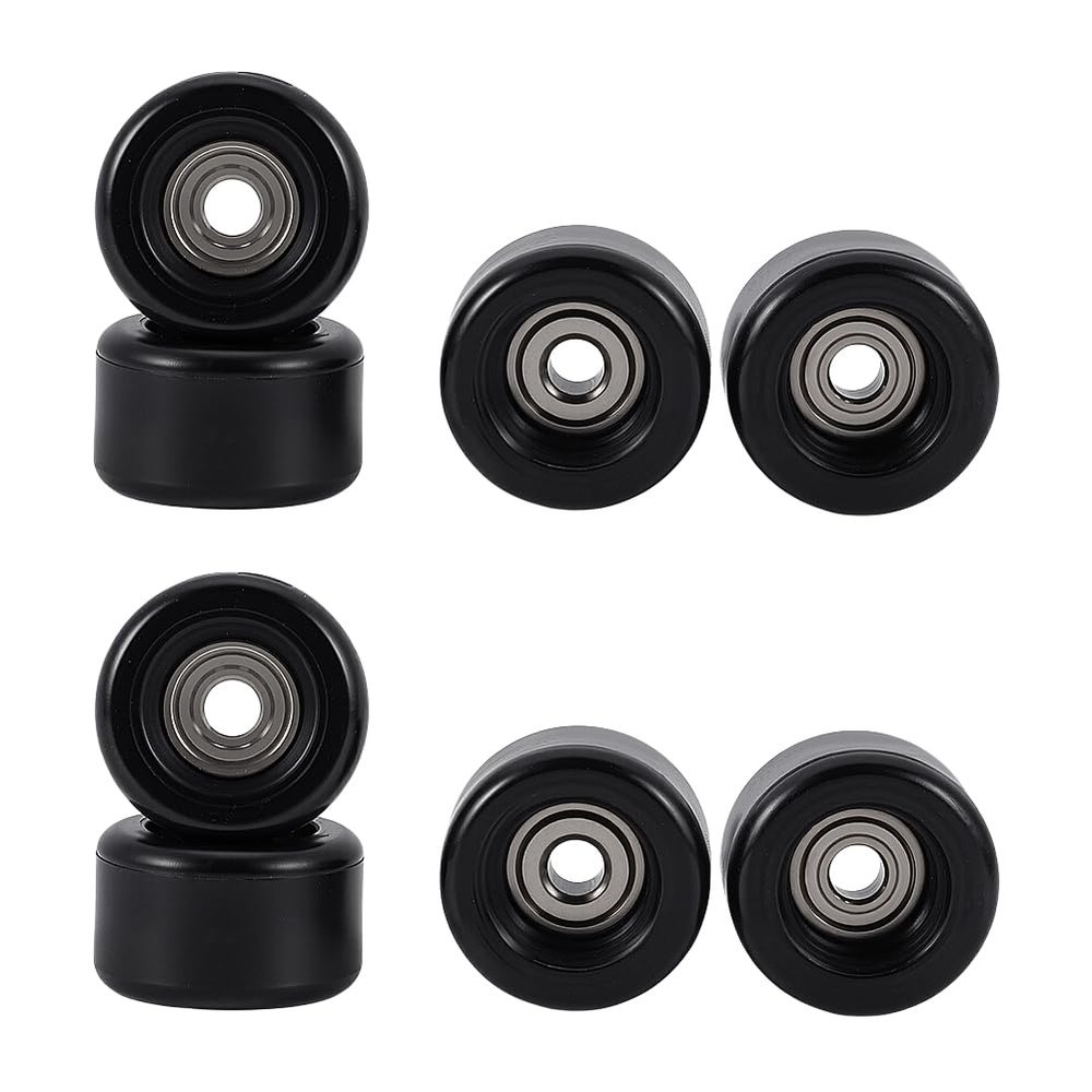 FINGERINSPIRE 8 PCS Polyurethane Fingerboard Bearing Wheels 0.29x0.18inch Black Plastic Fingerboard CNC Lathed Bearing Wheelsfor Mini Skateboard