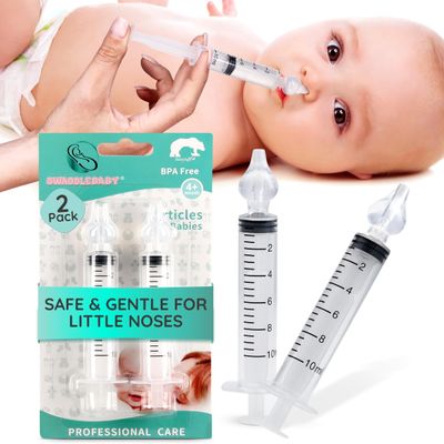 2 Pack Baby Nasal Syringe for Mucus Removal - 10ml, Soft Silicone Tip Nasal Aspirator for Baby Nose Cleaner, Sinus Rinse Syringe for Infants and Toddlers