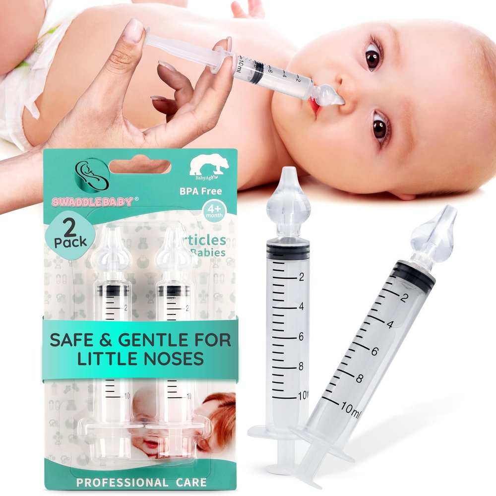 2 Pack Baby Nasal Syringe for Mucus Removal - 10ml, Soft Silicone Tip Nasal Aspirator for Baby Nose Cleaner, Sinus Rinse Syringe for Infants and Toddlers
