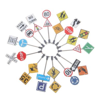 balacoo 14pcs Miniature Traffic Signs Set Realistic Road Indicators for Boys and Girls Education DIY Sand Table and Mini Landscape Ornaments