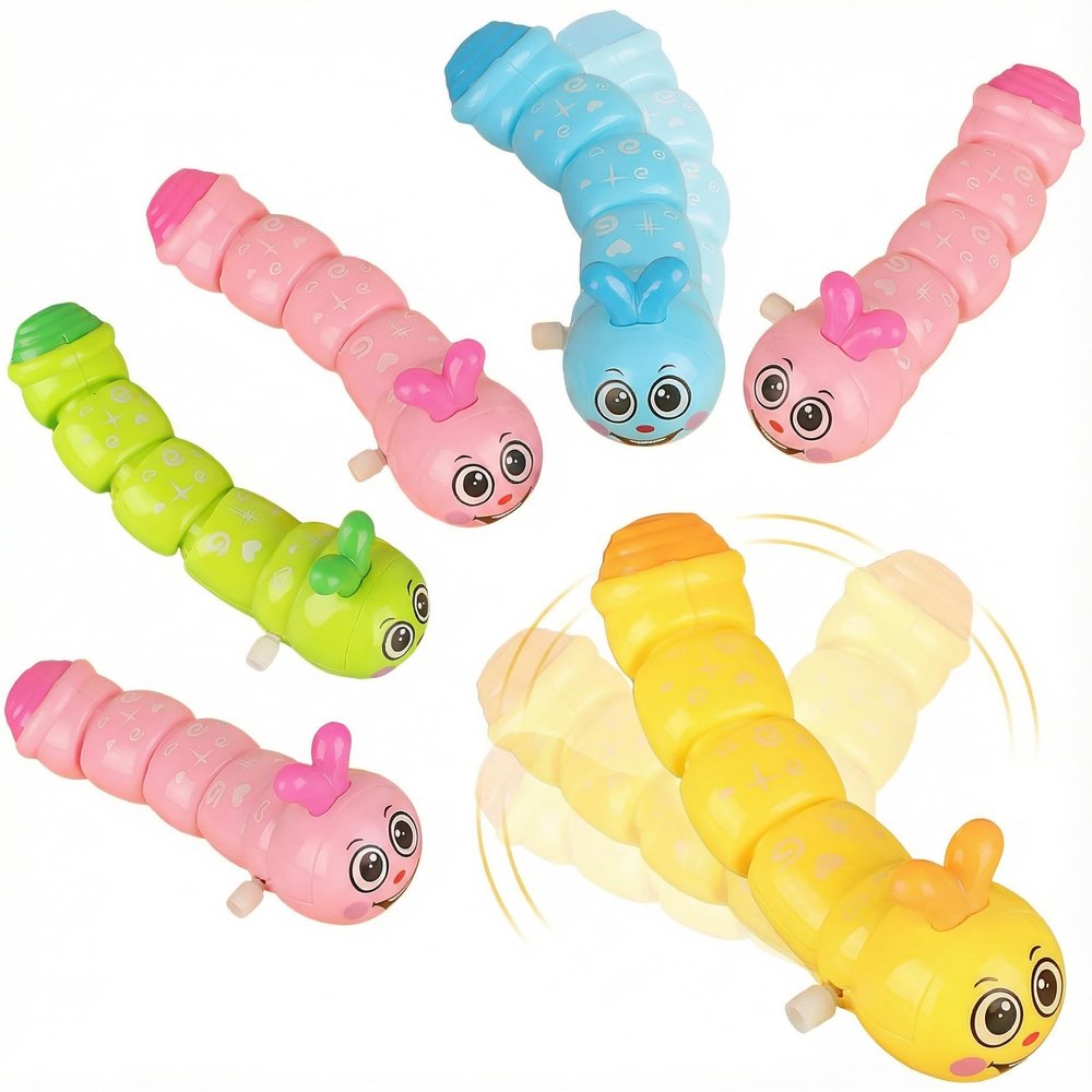 Hemoton 6 Pcs Multicolor Wind Up Caterpillar Toys for Kids, Cute Wiggling Clockwork Crawling Insect Figures, Novelty Party Favors Goodie Bag Fillers, Interactive Cat Dog Pet Toy