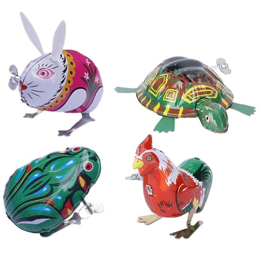 CHICAMPERA 4pcs Wind up Iron Jumping Animal Toys for Boy Girl Educational Retro Clockwork Playthings Adorable Designs Fun for Boy Girl No Batteries Required Random Style