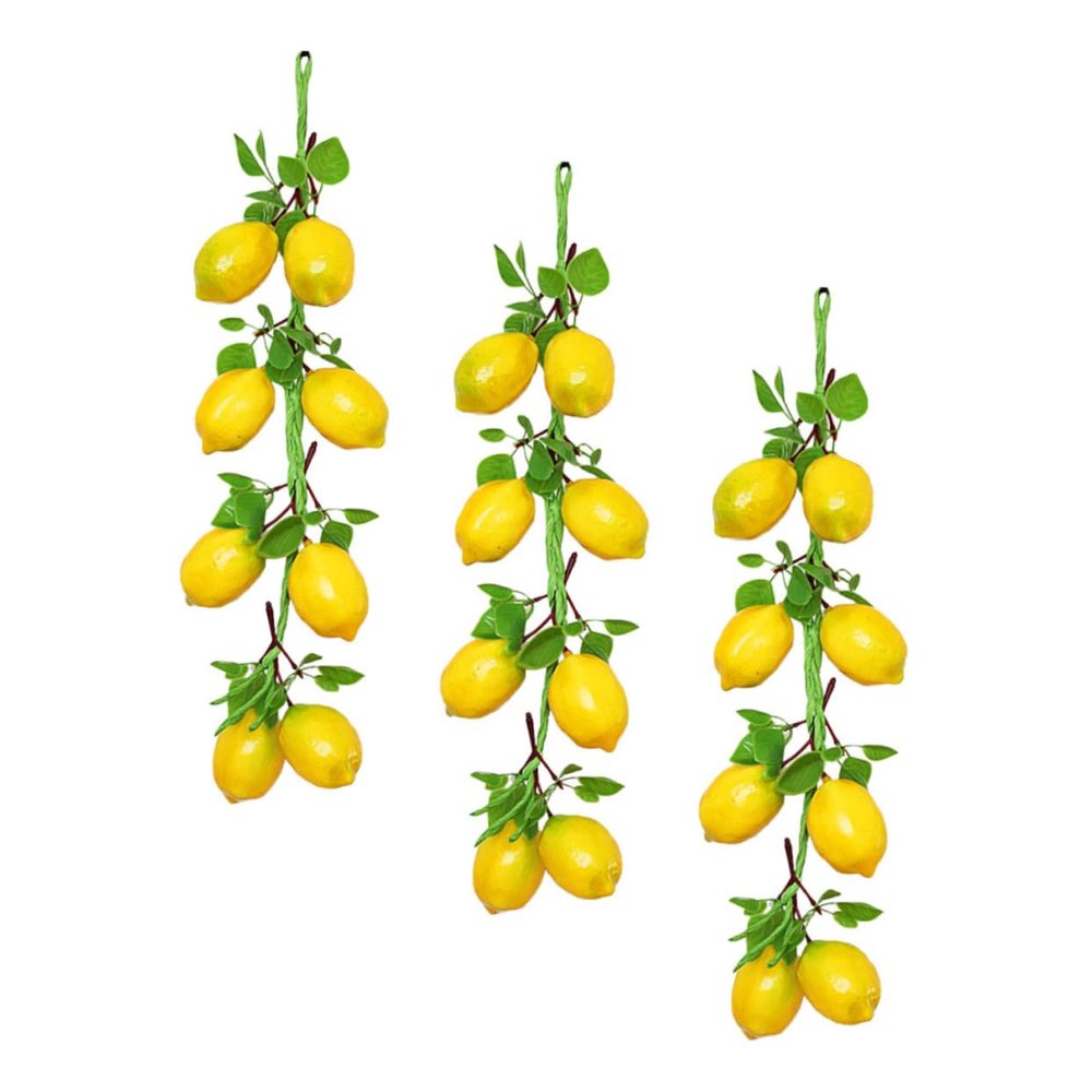 CORHAD 3pcs Artificial Lemon Skewers Faux Fruit Decor Realistic Lemon Models for
