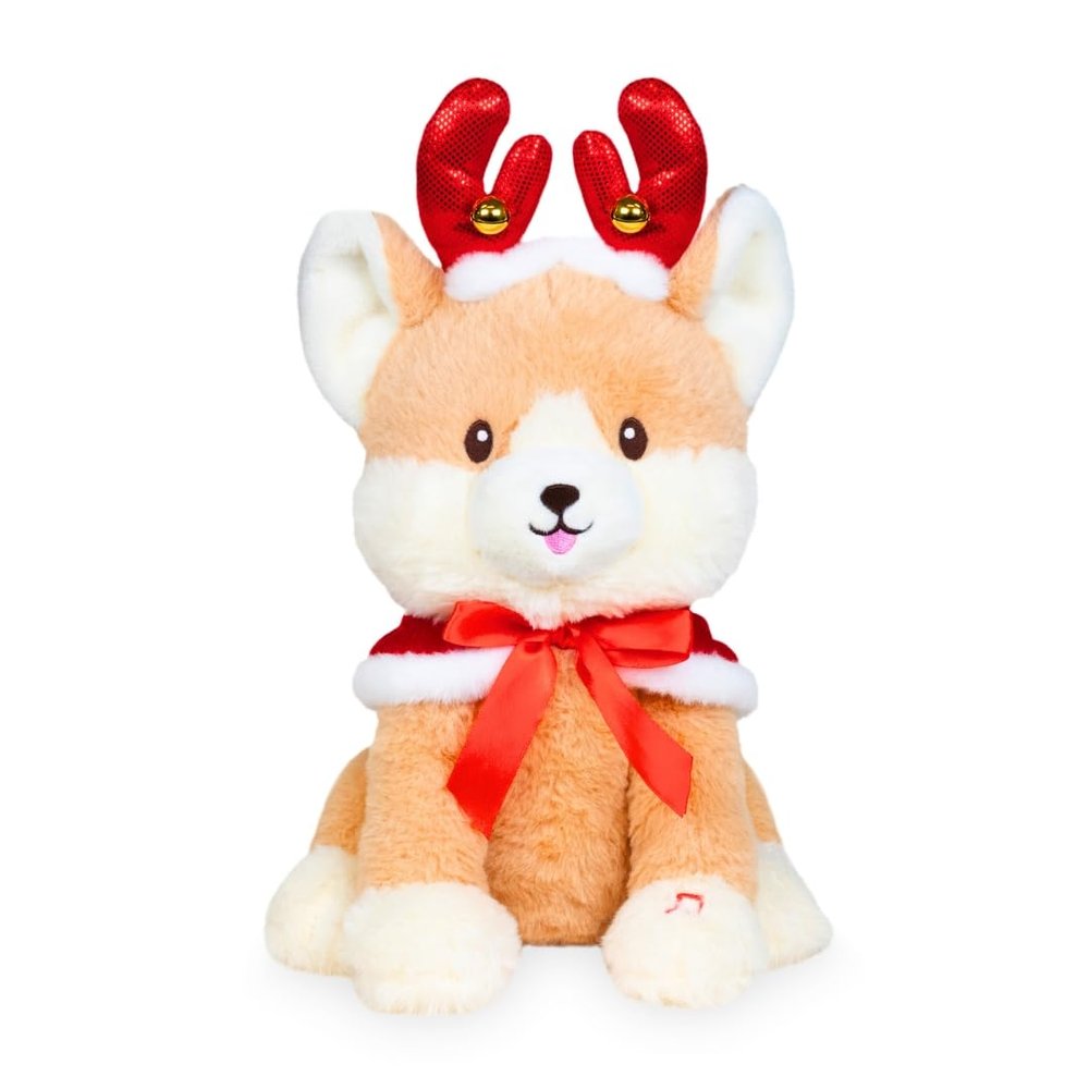 Cuddle Barn - Jingle Paws | Animated Christmas Musical Plush Toy - Shiba Inu Puppy Barks Deck The Halls and Twirls, Gift for Toddlers, Kids, Adults - 13 inches