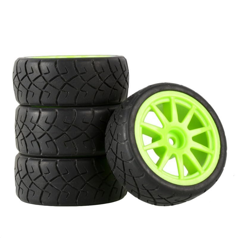 4pcs RC Car Rubber Tires & Wheels Rims 12mm Hex Hub for WLtoys 144001 and 1/18 1/16 1/10 Car Tyre(Green)