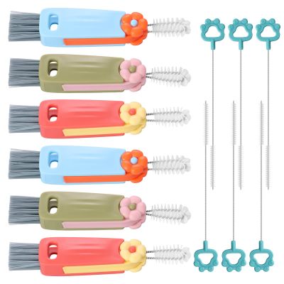 12Pcs 3 in 1 Multifunctional Cup Lid Crevice Cleaning Brush, Long Water Bottle Straw Cleaner Brush for Glasses Baby Bottles Sports Cups, Portable Cup Lid Cleaner with Brushs