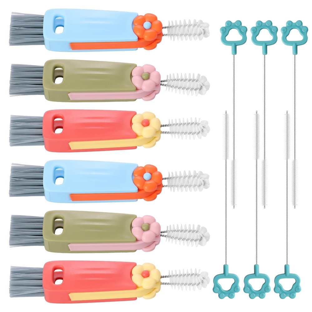 12Pcs 3 in 1 Multifunctional Cup Lid Crevice Cleaning Brush, Long Water Bottle Straw Cleaner Brush for Glasses Baby Bottles Sports Cups, Portable Cup Lid Cleaner with Brushs