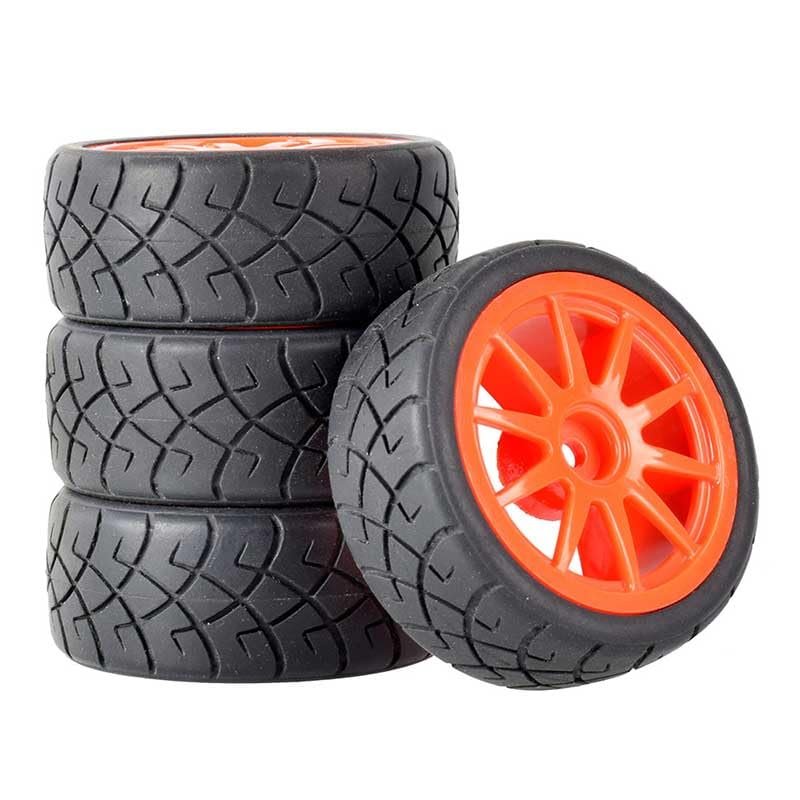 4pcs RC Car Rubber Tires & Wheels Rims 12mm Hex Hub for WLtoys 144001 and 1/18 1/16 1/10 Car Tyre(Red)