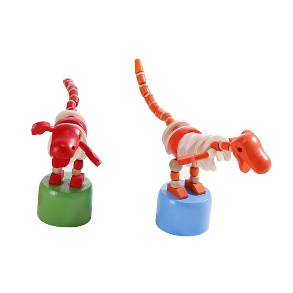VICASKY 2pcs Cartoon Animal Shaped Rocking Toys Wooden Dinosaur Desktop Ornaments for Boys and Girls Safe Natural Cute Decorative Early Education Tools