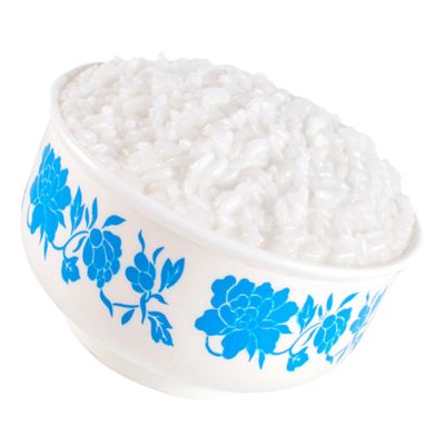 CHICAMPERA Artificial Steamed Rice Display Prop Blue and White Bowl Realistic Cooked Rice Model for Photography and Decoration and Long-Lasting Fake Food Decor
