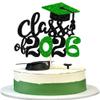 1 Pack 2026 Graduation Cake Topper Glitter Grad Cap Diploma 2026 Senior Cake Pick for School Graduation Theme Party Cupcake Decoration Supplies Green Black view 1