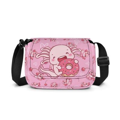 Rshubino Cherry Donut Axolotl Little Girls Purses with Adjustable Shoulder Strap Cute Cellphone Pouch with Zipper Pockets Soft Flap Crossbody Bag for Outdoor