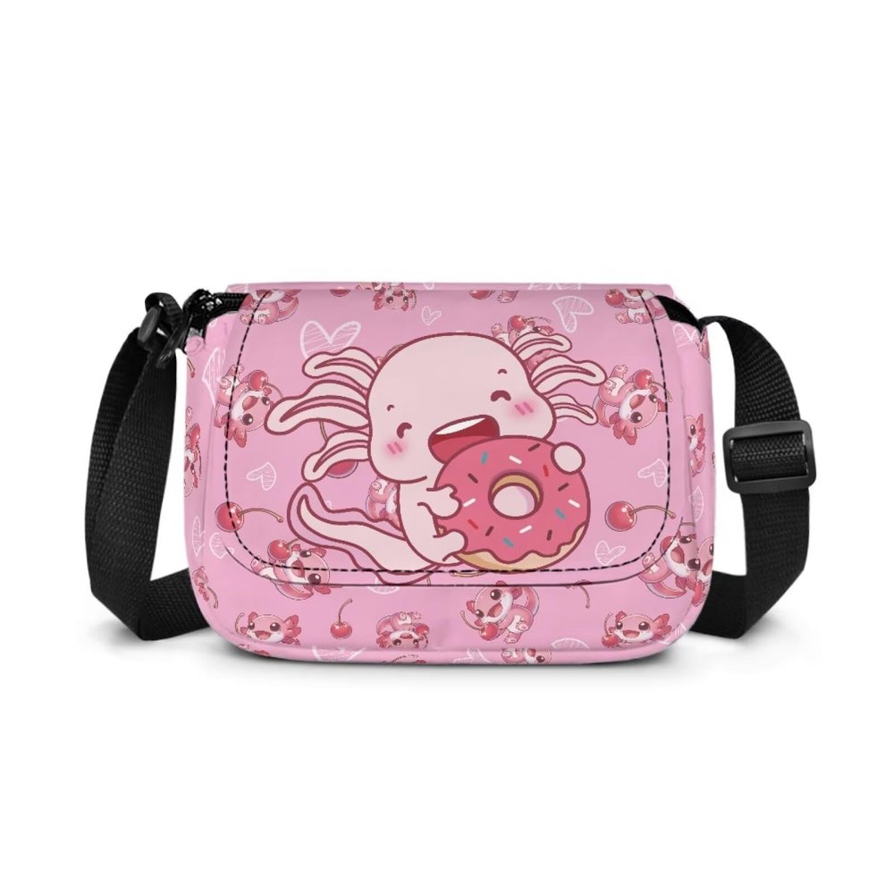 Rshubino Cherry Donut Axolotl Little Girls Purses with Adjustable Shoulder Strap Cute Cellphone Pouch with Zipper Pockets Soft Flap Crossbody Bag for Outdoor