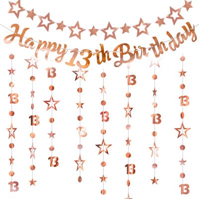 13th Birthday Decorations Banner Girls - 4 Pcs Rose Gold Official Teenager Party Banner Glitter Twinkle Hanging Streamer For Girl 13 Years Old Party Decor