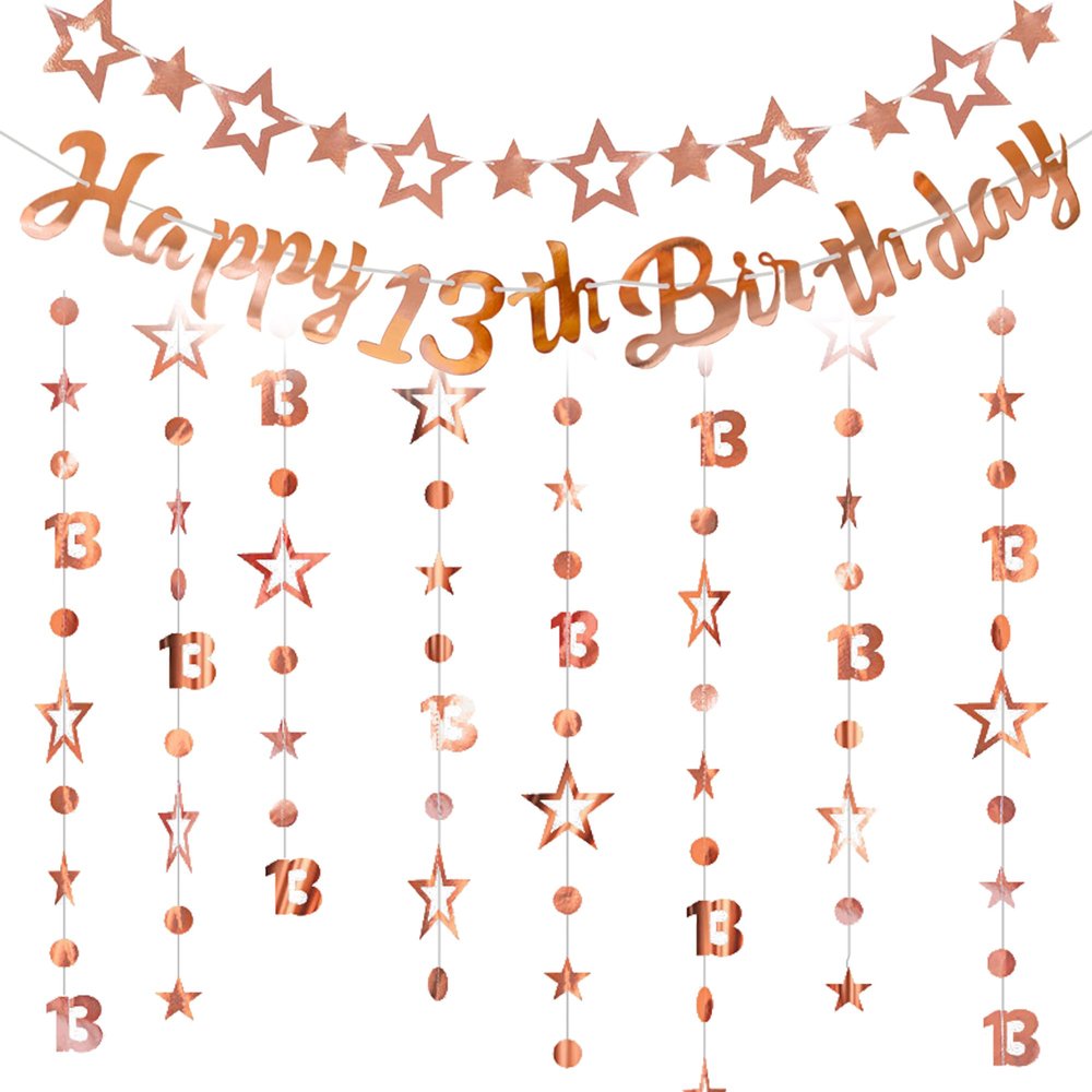 13th Birthday Decorations Banner Girls - 4 Pcs Rose Gold Official Teenager Party Banner Glitter Twinkle Hanging Streamer For Girl 13 Years Old Party Decor