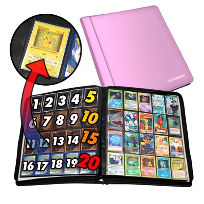1280+ Cards 20 Pocket Card Binder Collector Card Album - Pages Compatible with Pokemon Cards, Sports Cards, Yugioh, MTG and Other TCG - Trading Card Sleeve with Side Loading Pockets (Pink/White)