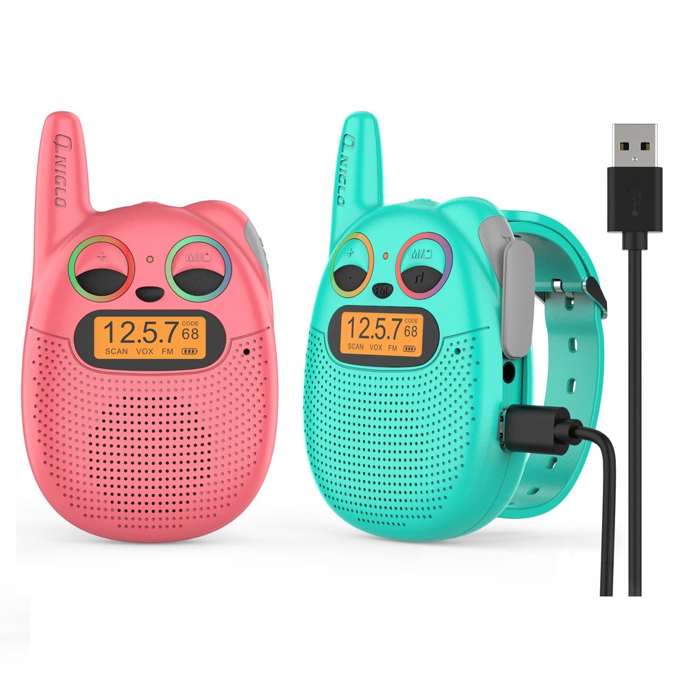 Qniglo Walkie Talkies for Kids, Rechargeable walkie Talkie Watch for Kids3-Mile Range, 7-Day Standby, VOX Backlit LED Screen Great Gift for Girls and Boys Ages 3-12 (2-Pack)