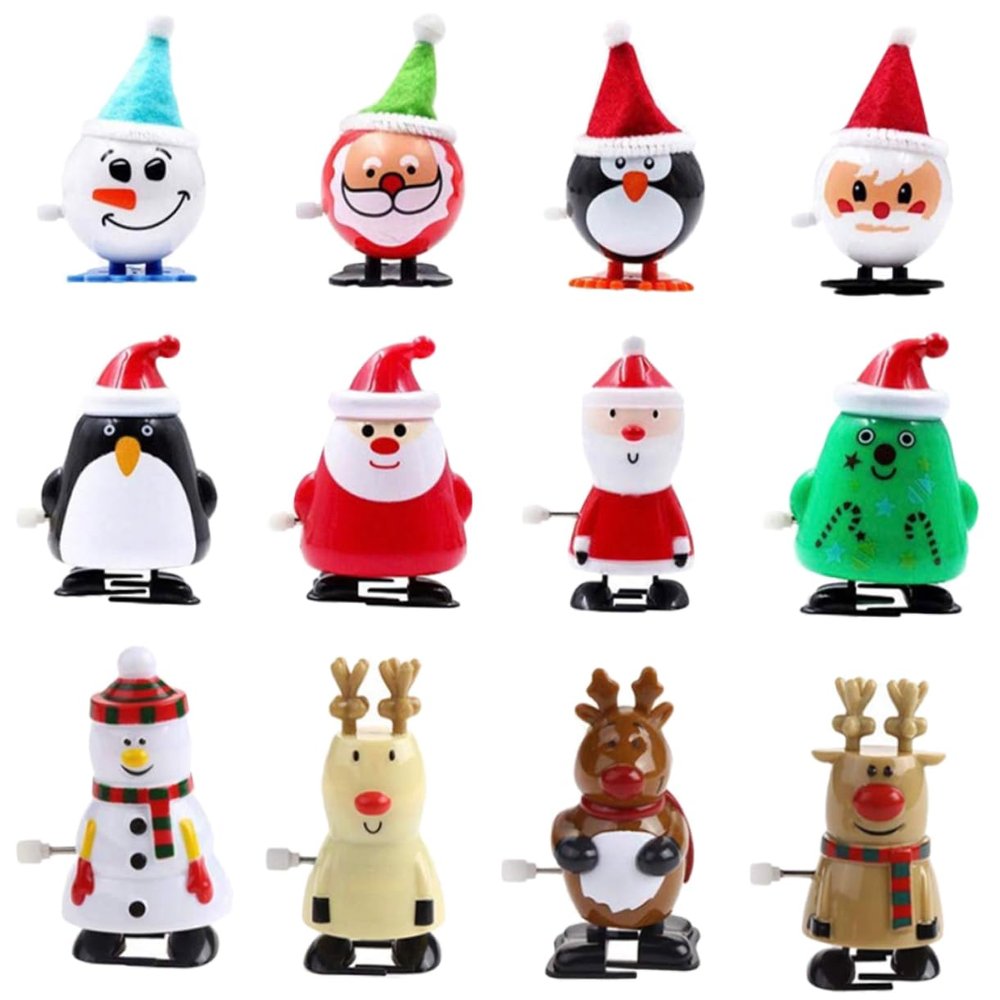 FELTECHELECTR 12pcs Christmas Themed Wind-up Toys for Boys and Girls Fun Walking Toys for Xmas Parties and Pranks Safe and Playthings for Holiday Celebrations