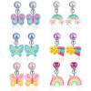 Mikovivi 6 Pairs Colorful Clip on Drop Earrings Set, Resin No Pierced Design Kids Child Dangle Earrings Cute Butterfly Ear Clips for Children Toddler Party Daily Wearing Princess Jewelry view 1