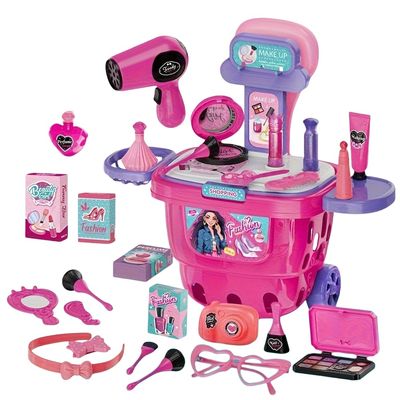 36 Luxury Fashion Makeup and Styling Sets for Kids, Including Makeup and Hair Sets with Luggage, hairdryer, Brushes, Lipstick, Mirror and Bobby pins - Educational Toys for Girls Over 3 Years Old.
