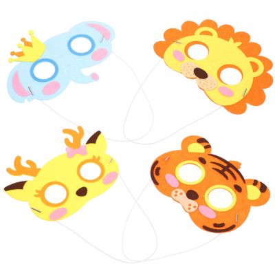 ABOOFAN 4pcs Cute Animal Masks for Boys and Girls Non-woven Party Masks for Preschool Includes Tiger Deer Lion Elephant for School Events and