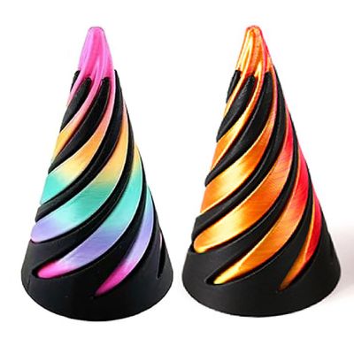 3D Printed Impossible Cone,Spiral Cone Fidget Toy Impossible Pyramid Passthrough Toy,3D Printed Spiral Cone Fidget Toy (Gold Black&Rainbow)