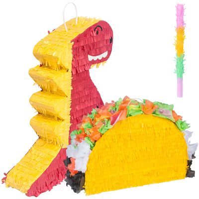 2 Set of Piata (Taco+Dinosaur) - Party Supplies Piata Bundle for Boys Kids Gaming Theme Birthday Party Game Carnival Activity Decorations