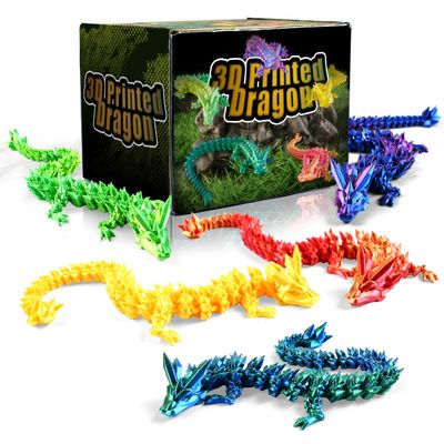 5PCS 12" 3D Printed Dragon Set Articulated Crystal Dragons Dragon Desk Toys, 3D Printed Animals Cool Unique Birthday Gifts for Teen Adult Novelty Christmas Stocking Stuffers Gadget for Men Boy