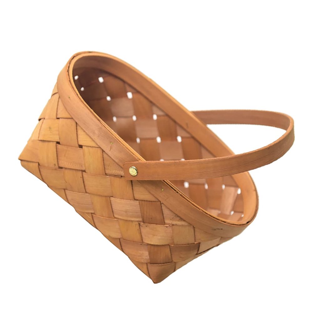 ABOOFAN 1pc Portable Wood Chip Fruit Basket Small Woven Home Storage Basket for Vegetables Stylish Organizer Handle for Easy Carrying Elegant Design