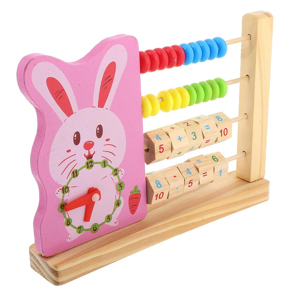 Totority Dual Function Wooden Clock Abacus Toy for Kids Math Learning Beads Educational Tool