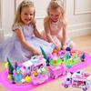 Pink Classic Train Sets for Toddlers|Musical Electric Train Toys with DIY Ice Cream Truck 3D Foam Puzzles Party Scene Building Kit for Girls Boys 3-5 Years Old Parent-Child Interaction Birthday Gift-A view 3