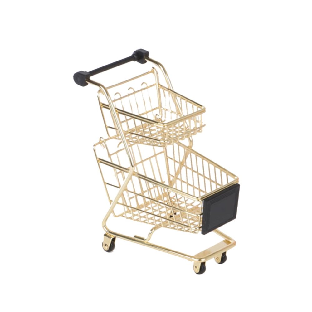 Toddmomy Mini Two-Tier Shopping Cart Toy for Boys and Girls Alloy Pretend Play Grocery Trolley with Electroplating Finish for Role Play and Imaginative Encourages Cognitive Development and