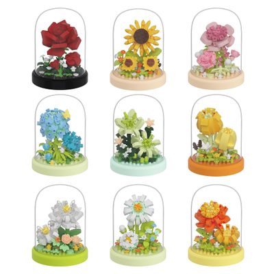 9 Set Secret Mini Flower Building Toy Bouquets with Dust Cover Set Creative Assembly Bonsai Tree Ideal for Home Decor Collection Toys