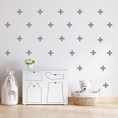125 Pcs/Swiss Cross Black Plus Sign Wall Decals 2 Inch- Removable Wall Decals for Kids Room Decoration + Vinyl Decor by Bugybagy (Matte Black) (Dark Grey)