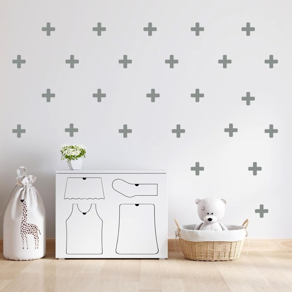 125 Pcs/Swiss Cross Black Plus Sign Wall Decals 2 Inch- Removable Wall Decals for Kids Room Decoration + Vinyl Decor by Bugybagy (Matte Black) (Dark Grey)